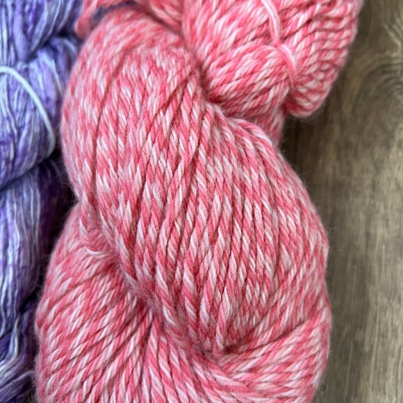 100% Peruvian Wool  Pink / 100% Raw Hand Dyed Cotton Purple Yarn Bundle - Picture 2 of 11